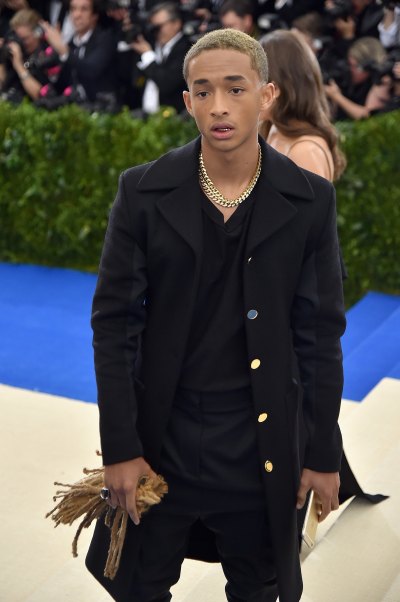 Jaden Smith with cut hair in hand at 2017 MET Gala