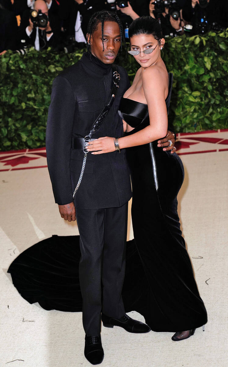 Kylie Jenner black alexander wang gown travis scott black suit met gala 2018