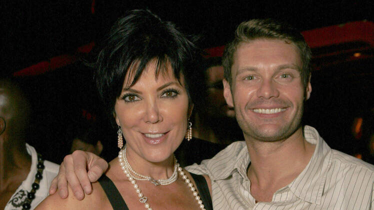 Kris Jenner Wearing a Black Shirt with Ryan Seacrest