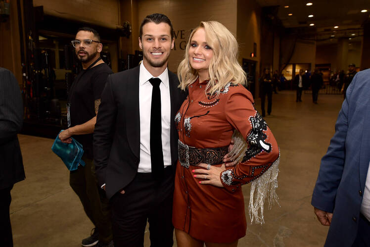 Miranda Lambert Wearing a Brown Jacket With Brendan McLoughlin