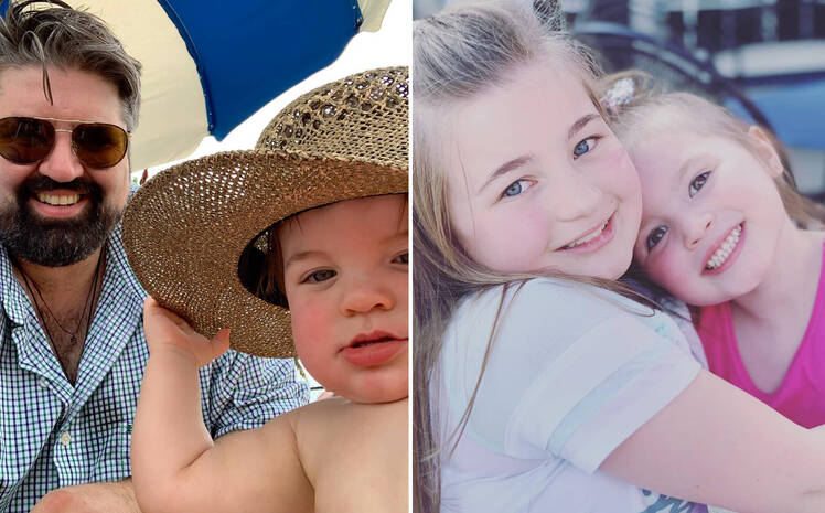 Side-by-Side Photos of Andrew Glennon with Son James and Leah Shirley with Sister Emmy