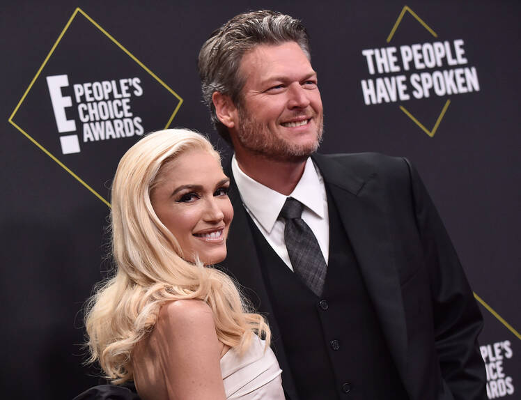 Gwen Stefani Wearing White Dress With Blake Shelton