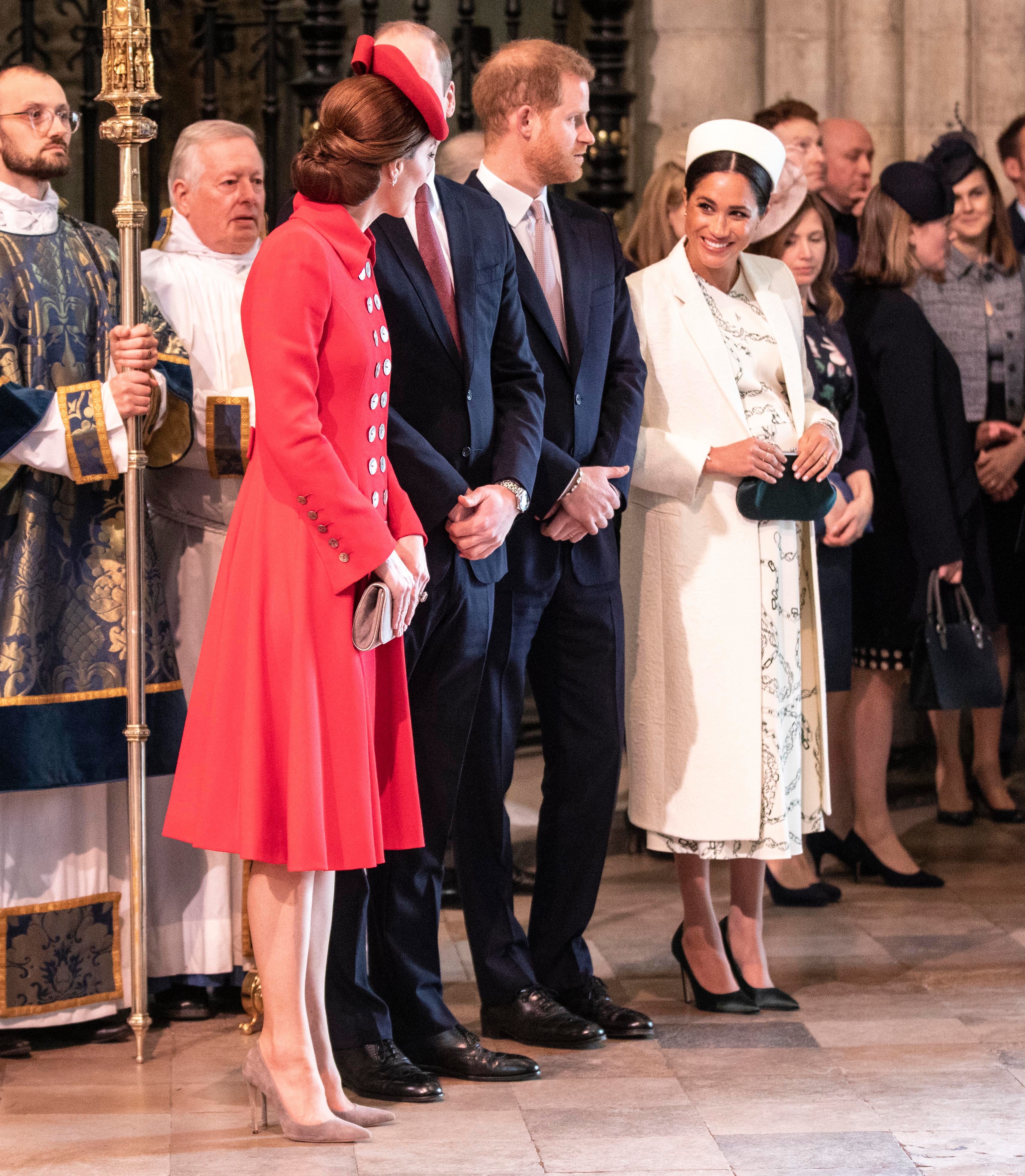 Kate Middleton and Meghan Markle Wearing Red and White at church