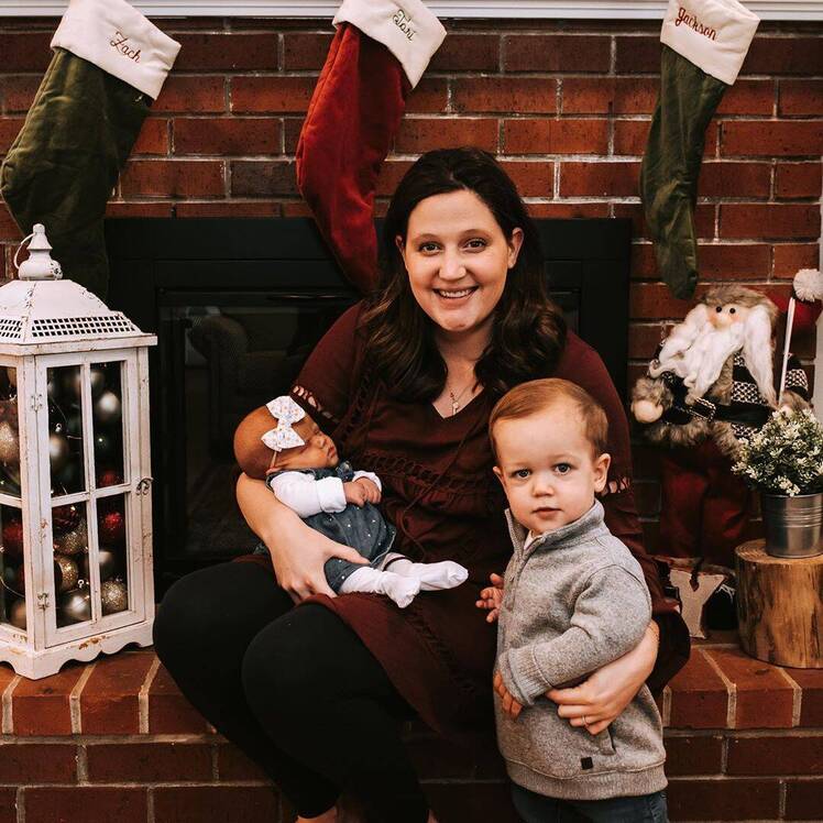 Tori Roloff With Son Jackson and Daughter Lilah In Front of Holiday Fireplace