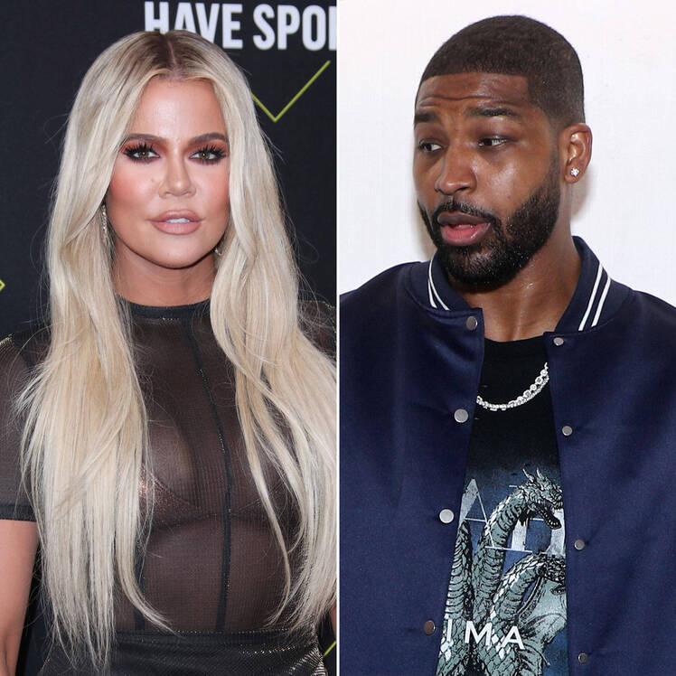 Khloe Kardashian Smiling Wearing Sheer Top, Surprised Tristan Thompson Looking Left