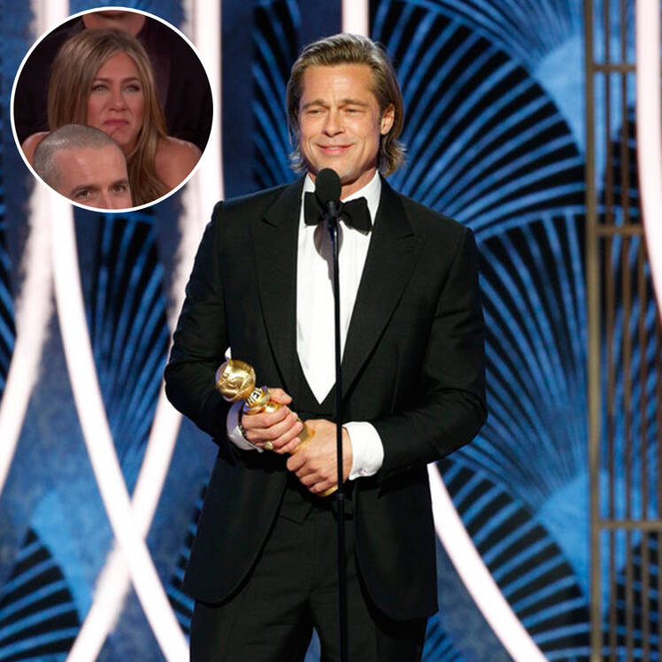 In-Set Photo of Jennifer Aniston Watching Brad Pitt Over Photo of Brad Pitt