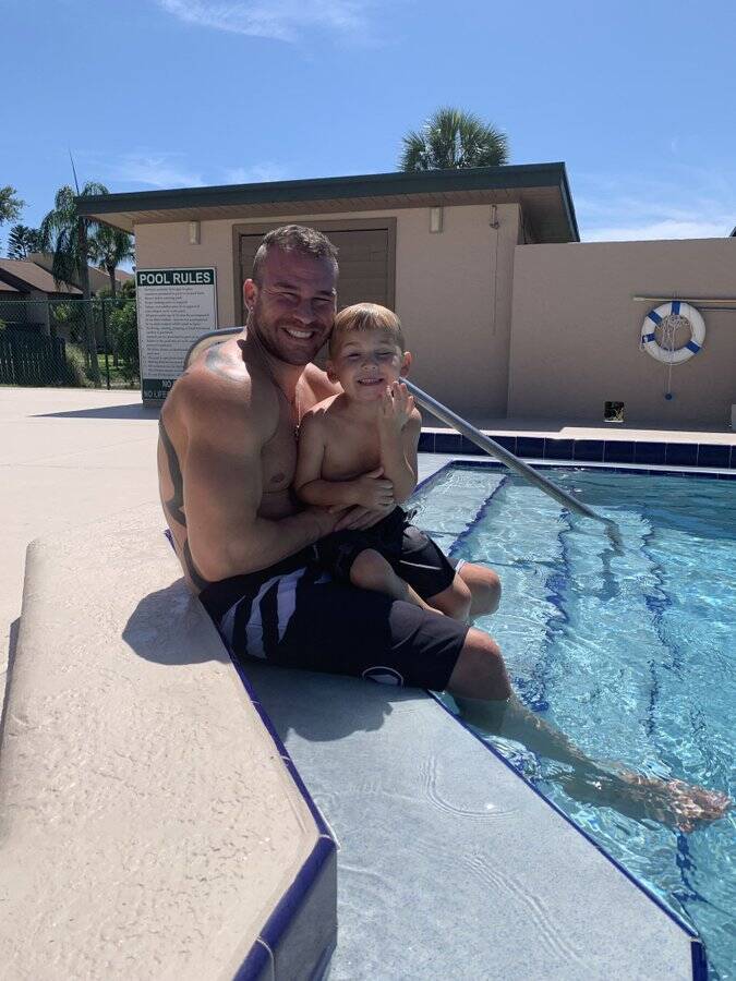 Nathan Griffith and Son Kaiser in the Pool