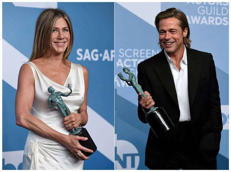 Brad Pitt and Jennifer Aniston Sweet Moment Backstage at SAG Awards