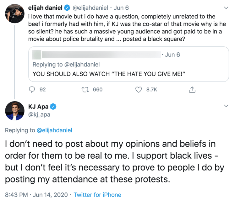 Twitter Comedian Elijah Daniel Calls Out The Hate U Give Star KJ Apa For Staying Silent About Racism and Black Lives Matter