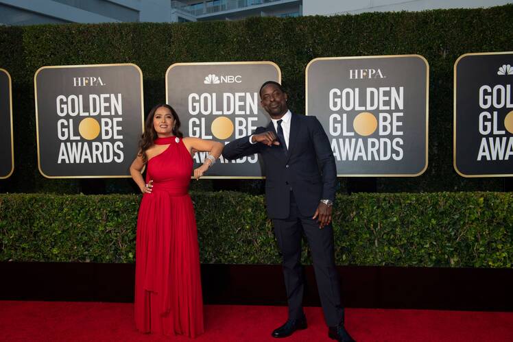 Sterling K Brown and Salma Hayek Golden Globes Carpet