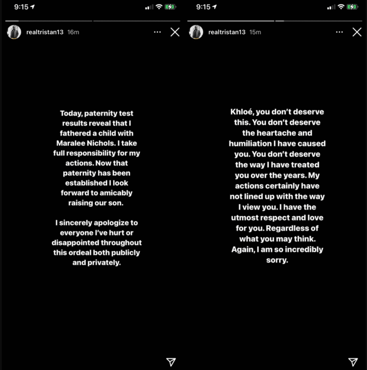 Tristan Thompson Confirms Paternity of Maralee Nichols’ Baby
