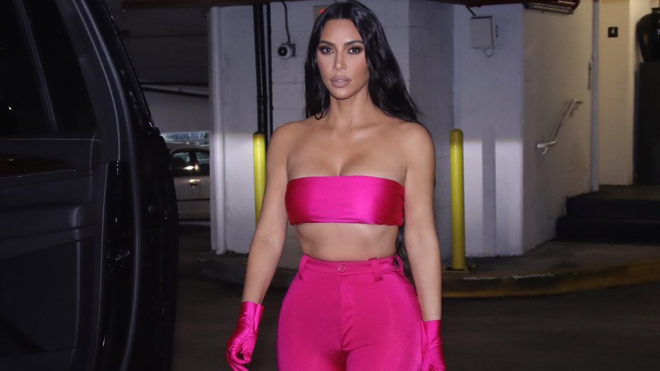 Kim Kardashian Wears Hot Pink Crop Top, Pants in Miami