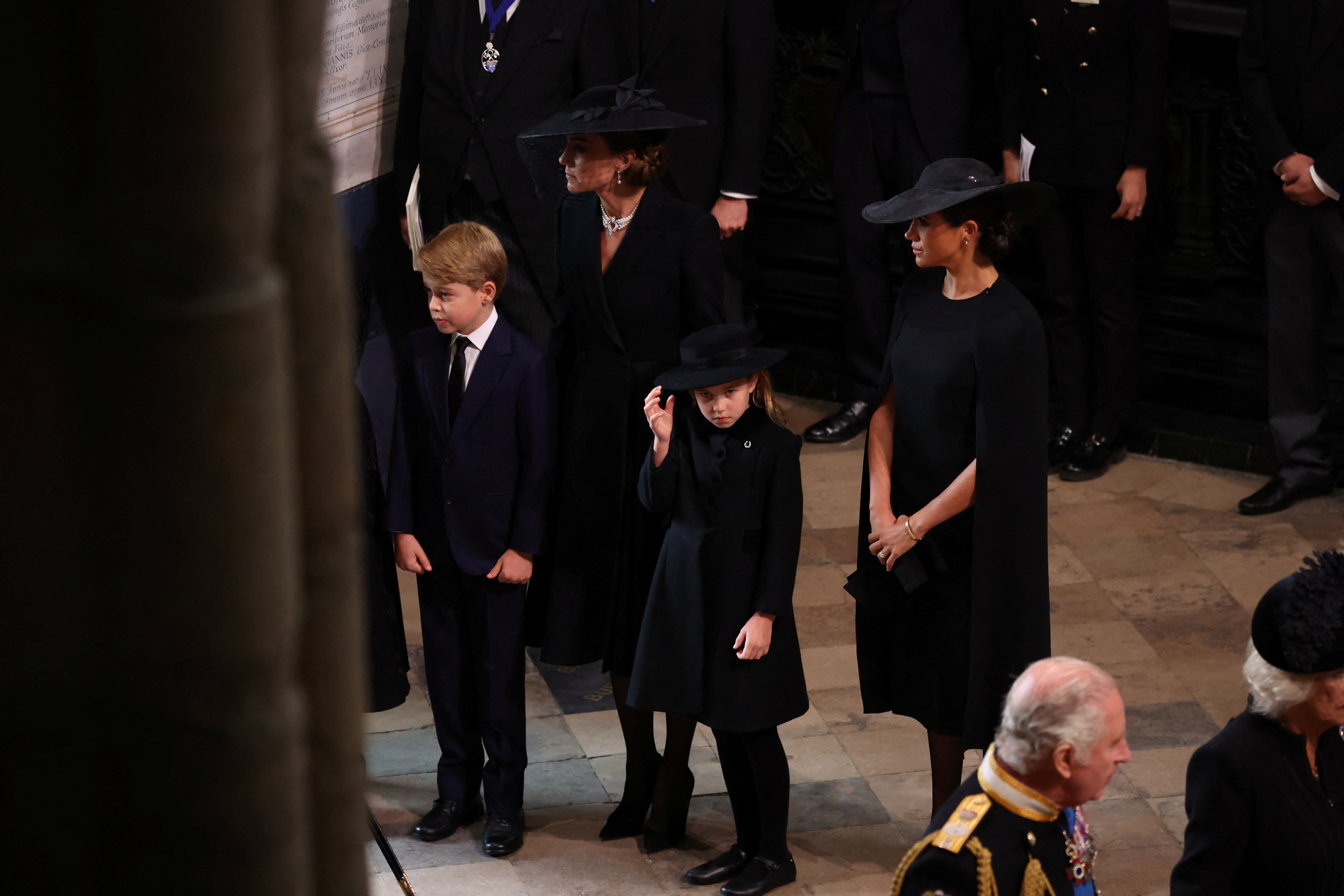 Meghan Pictured With Kate, George and Charlotte at Queen's Funeral