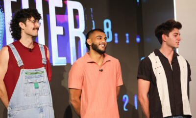 Barrett Pfeiffer, Yash Patel and Drew Campbell stand on stage for 'Big Brother 28'